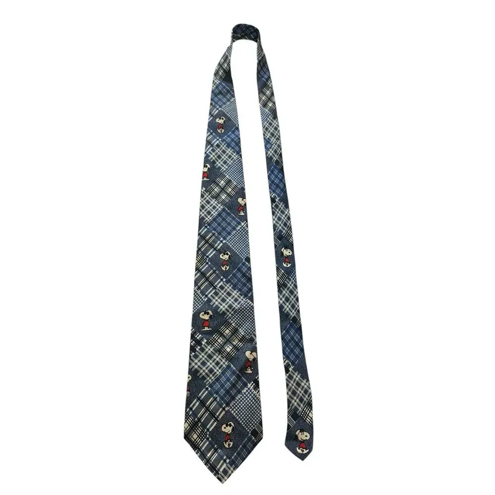 Peanuts Cool And Casual Joe Cool Blue Plaid Cartoon Novelty Necktie Snoopy